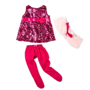 18 Inch Doll Clothes Set Sparkly Sequin Dress Leggings and Fuzzy Headband Outfit