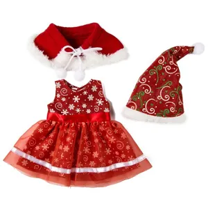 Weihnachten 18 Zoll Puppenkleidung Set mit rotem Umhang Kleid und Mütze Pelzbesatz.