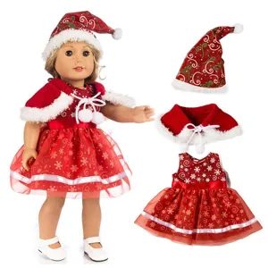 Christmas Doll Clothes Set Lace Princess Dress With Hooded Cape Hat For Inch American Girl Doll Outfit Halloween Dress Up Accessories
