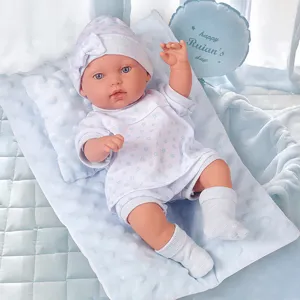 12 inch reborn baby pop vinyl peuter speelgoed met schattige blauwe outfit en muts als cadeau