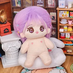 20cm flauschige puppe plüschtier nackt puppe mit lila haaren süßes besticktes gesicht kawaii.