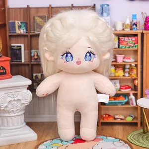 20cm unmarkierte baumwollpuppe nackte plueschpuppe mit fluffigem haar und süßem gesicht.