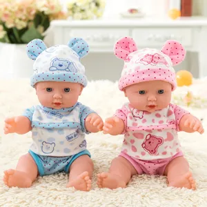 Simpatico set bambola neonato in vinile 30cm con cappello da orso, giocattolo morbido.