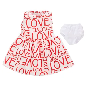 Valentine theme red love letter print dress and white briefs set for 18 inch doll detail