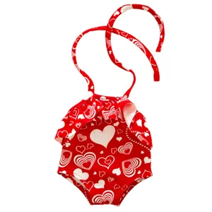 Red heart print halter bikini swimsuit for 18 inch American girl doll clothes accessories.