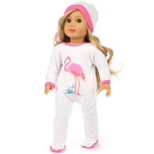 18 zoll puppenkleidung niedlicher flamingo druck weißer einteiler und passender hut set für puppe