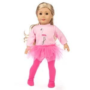 18 zoll puppenkleidung flamingo rosa oberteil tutu rock set für reborn puppen zubehör