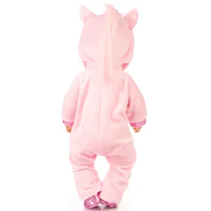 Rosa Einhorn Plüsch Strampler Pyjama für 18 Zoll Puppe süße Babypuppe Kleidung Kostüm Zubehör