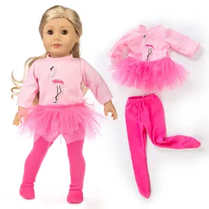 18 Zoll Puppenkleidung Set Rosa Flamingo Tutu Kleid und Strumpfhose für American Girl Puppen