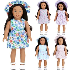 Puppenkleidung Set 18 Zoll mit Blumen Kleid und Hut für Mädchen Puppen