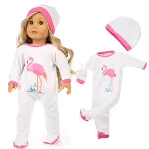 18 zoll amerikanische puppenkleidung set weiße flamingo strampler hut puppen zubehör detail