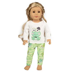 18 Zoll Puppenkleidung süßes Cartoon Frosch T-Shirt und gestreifte Hosen Set für Mädchen