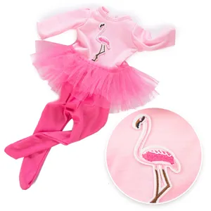 18 Zoll Puppenkleidung pinkes Flamingo Oberteil Tutu Rock und Strumpfhose Set für Reborn Puppen