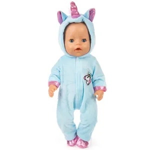 Bezauberndes 18 Zoll Puppen Einhorn Outfit Set mit Kapuze und Schuhen für Reborn Puppen.