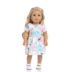Süßes Cartoon Puppenkleid Für 18 Zoll Mädchen Puppenkleidung Sommerkleid Rock Set Druckmuster Outfits Zubehör Spielzeugkleidung