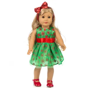 18 Zoll Puppe Weihnachtskleid Outfit Set mit rotem Pailletten Schleife Haarreif und Schuhen