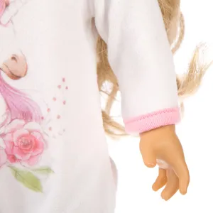 18 Zoll Puppenkleidung Detail weiße Strampler Einhorn Blumenmuster Langarm Mode Zubehör