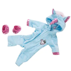 18 Zoll Puppenkleidung Niedlicher Blauer Einhorn Overall Outfit mit Schuhen für Puppen