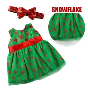 18 Zoll amerikanische Puppe Weihnachten Kleid Set mit rotem Pailletten Stirnband und Schneeflocke.