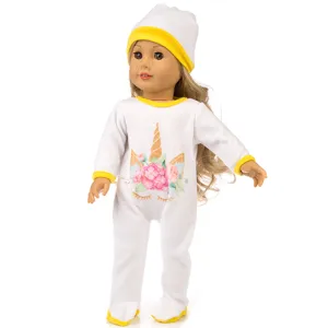 18 Zoll Puppenkleidung weißer Strampler mit Blumen und Mütze für Modepuppen Spiel