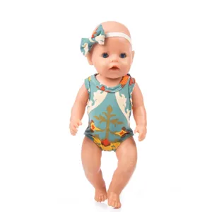 Doll clothes set with teal bodysuit and matching bow headband for 18-inch baby dolls fashion dress up