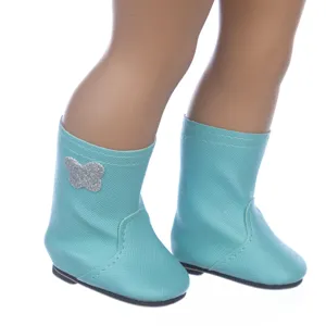 18 Inch Doll Boots Cute Glitter Butterfly Shoes Light Blue Accessories for American Girl Toys