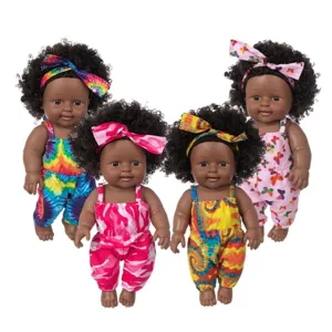 12 Zoll Afrikanische Schwarze Puppe Lockiges Haar Niedliches Spielzeug mit Bunten Strampler