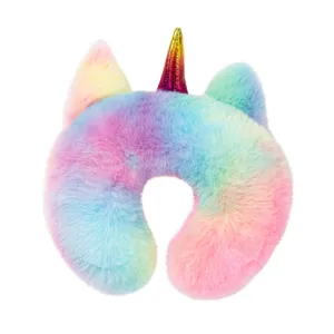 Regenboog pluche eenhoorn U-vormig kussen poppenaccessoire zacht en schattig pluche speelgoed.