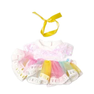 Buntes Pailletten-Top und Tütü-Kleid-Set mit gelbem Band, ideal für 20 cm Puppenkleidungszubehör.