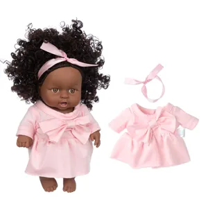 8-Zoll Schwarze Babypuppe mit rosa Kleid und Haarband süßes Rollenspiel Spielzeug Set