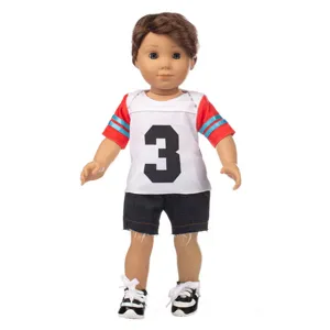 Amerikanische Jungen Puppe Kleidung Set Casual T-Shirt Denim Shorts Sportschuhe Zubehör Spielzeug Puppe Outfit Kinder Geschenk