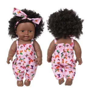 12 Zoll afrikanisch-amerikanischer Babypuppe Spielzeug mit lockigem Haar und Strampler.