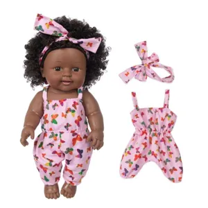 12 Zoll afrikanische Babypuppe Kleidung Set mit rosa Schmetterling Jumpsuit und Haarreif.