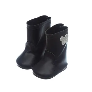 18 inch doll boots black leather shoes cute glitter butterfly accessory for american girl dolls