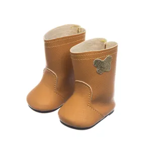 18 Inch Doll Boots Brown Leather Shoes Cute Glitter Butterfly Toy Doll Accessories