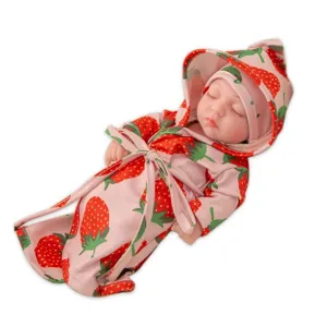25cm Reborn Baby Puppe Erdbeer Druck Kapuze Bademantel Spielzeug Kleidung Set Neu