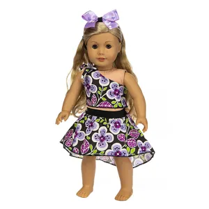 18 zoll puppenkleidung set lila blumen rock outfit fur amerikanische madchen puppe zubehoer