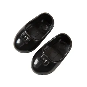 Schwarze Schleife Puppenschuhe für 14-Zoll Spielpuppen, niedliche Plastik Wechselschuhe.