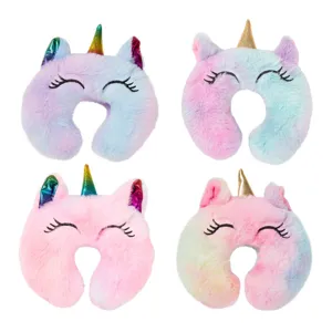 Schattige Cartoon Pluche Unicorn U-Vormig Kussen Oogmasker Slaap Set Voor Reborn Poppen Accessoires Simulatie Pop Nekkkussen