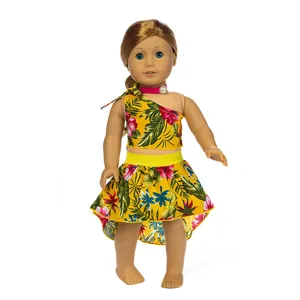 18 zoll amerikanische puppe kleidung set tropischer blumen druck ein schulter top und rock