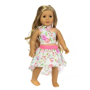 18 Zoll amerikanische Puppenkleidung süsses Blumenmuster zweiteiliges Kleid Set Spielzeug