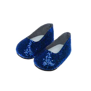 Blaue Glitzer Puppenschuhe für 18 Zoll amerikanische Puppen Accessoires glänzende Schuhe.