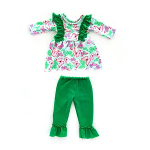 18 Inch Doll Clothes Set Butterfly Print Ruffle Dress Green Pants for American Dolls