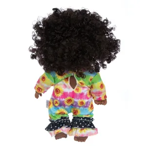 8 Zoll Afrikanische Schwarze Reborn Puppe Vinyl Simulation Baby Lockiges Haar Sonnenblumen Strampler