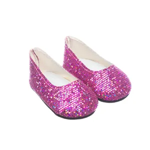 Rosa Glitzer Puppenschuhe Zubehör für 18 Zoll amerikanische Mädchen Puppen und 43cm Puppen.