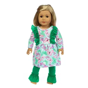 18 inch doll clothes set butterfly print dress with green ruffles for 18 inch American girl dolls