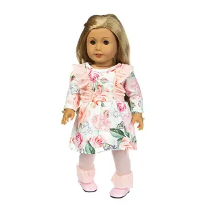 18 inch doll clothes floral dress set with pink shoes for american girl doll accessories.