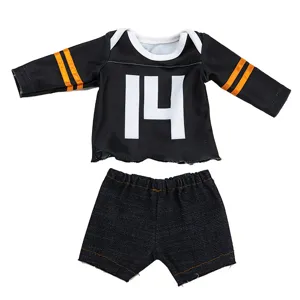 18 zoll puppenkleidung set schwarzes langarm trikot und jeansshorts fuer jungen puppe spielzeug