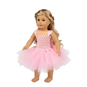 Handgemaakte 18 Inch Poppenkleding Roze Prinses Outfit Gaas Tutu Rok Gehaakte Top Hoofdband Voor American Girl Poppen Accessoires