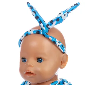 18 Zoll Puppen Stirnband und Strampler Set süßes blaues Tiermuster Spielzeug Zubehör